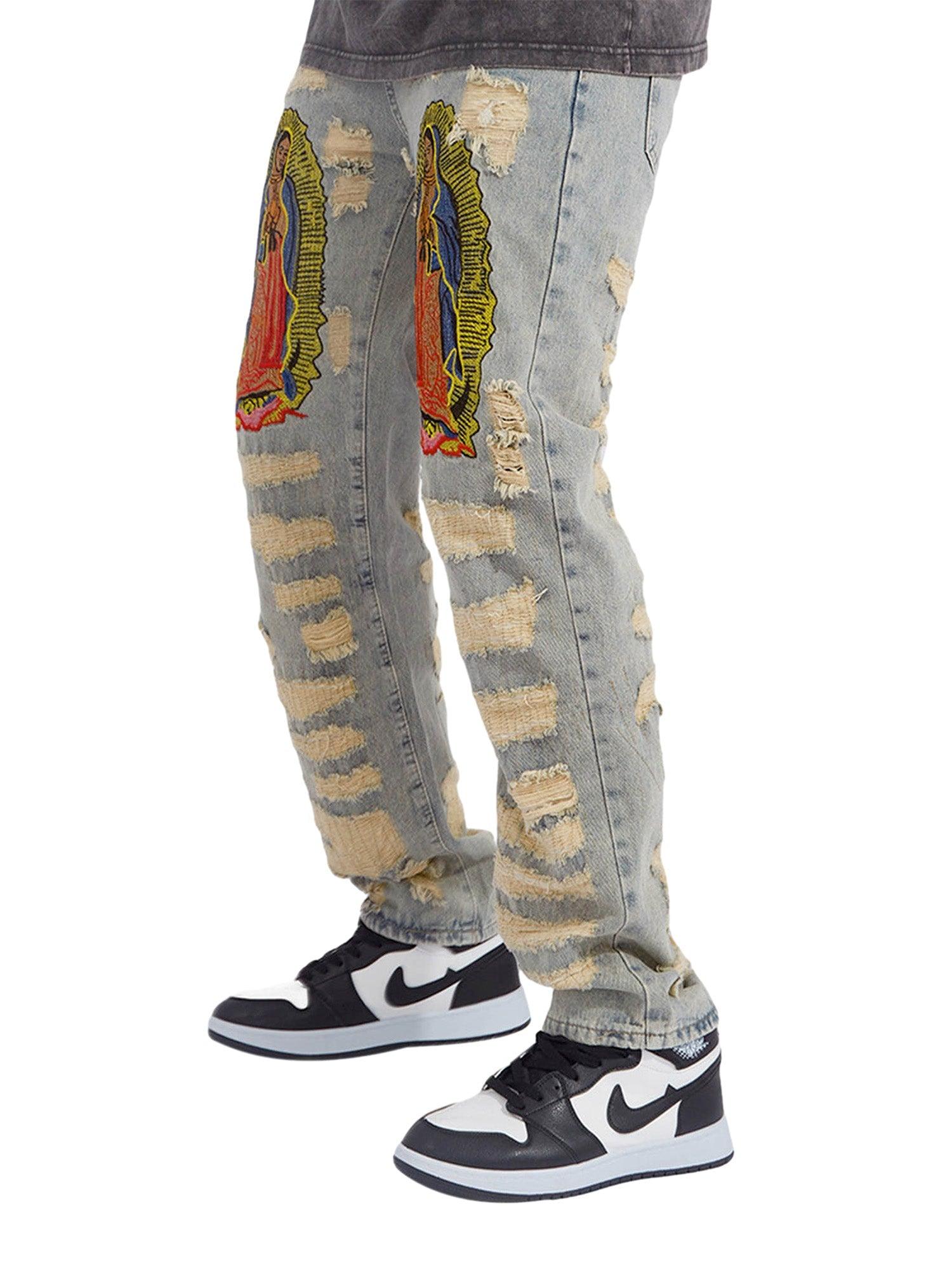 1984 American Street Style Ripped Embroidered Jeans - 1617