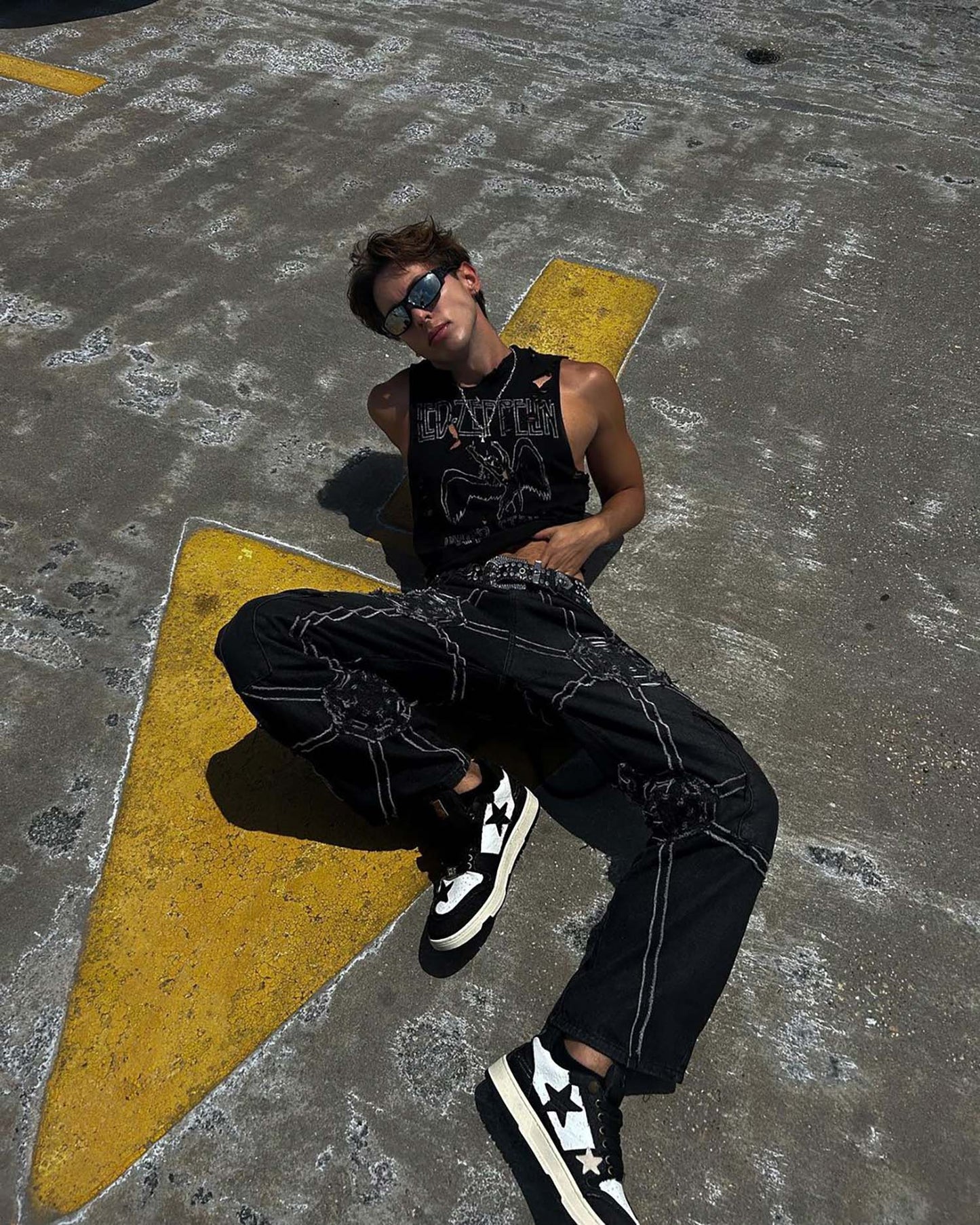 1984 High Street Hip-Hop Spider Web Denim Pants-1512