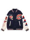 Patchwork PU Leather Embroidered Alphabet Baseball Jacket-1819