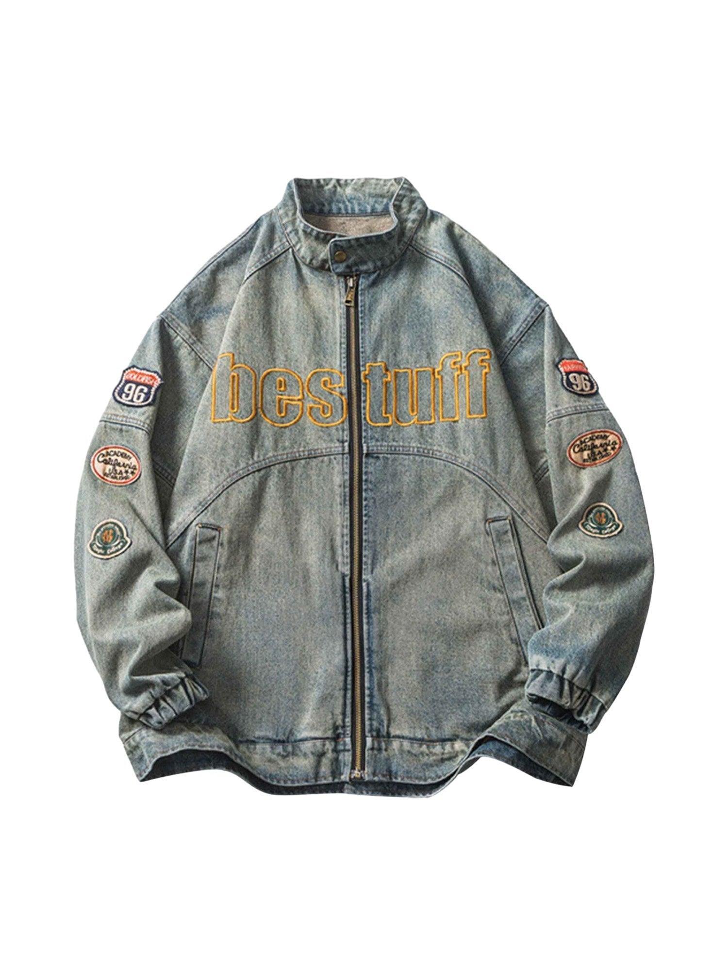 1984 Hip-hop Badge Embroidered Do-over Denim Jacket - 1911 SP230428YRLN