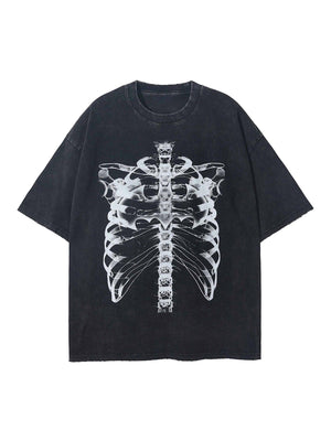 1984 Loose Retro Ribbed Print Washed T-shirt SP230703B6O4