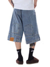 Retro Reverse Design Washed Denim Jorts - 2080