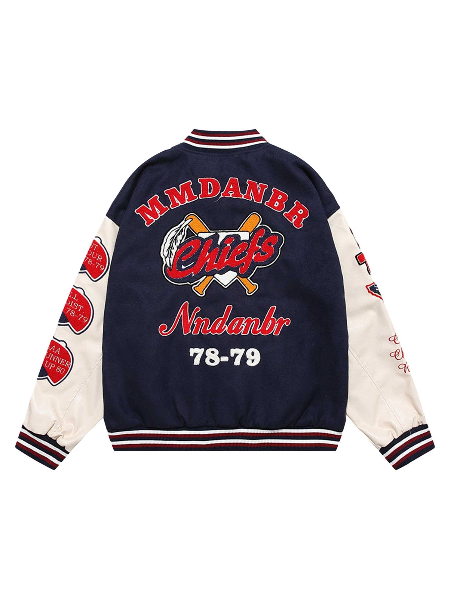 Patchwork PU Leather Embroidered Alphabet Baseball Jacket-1819 SP230131VSR6