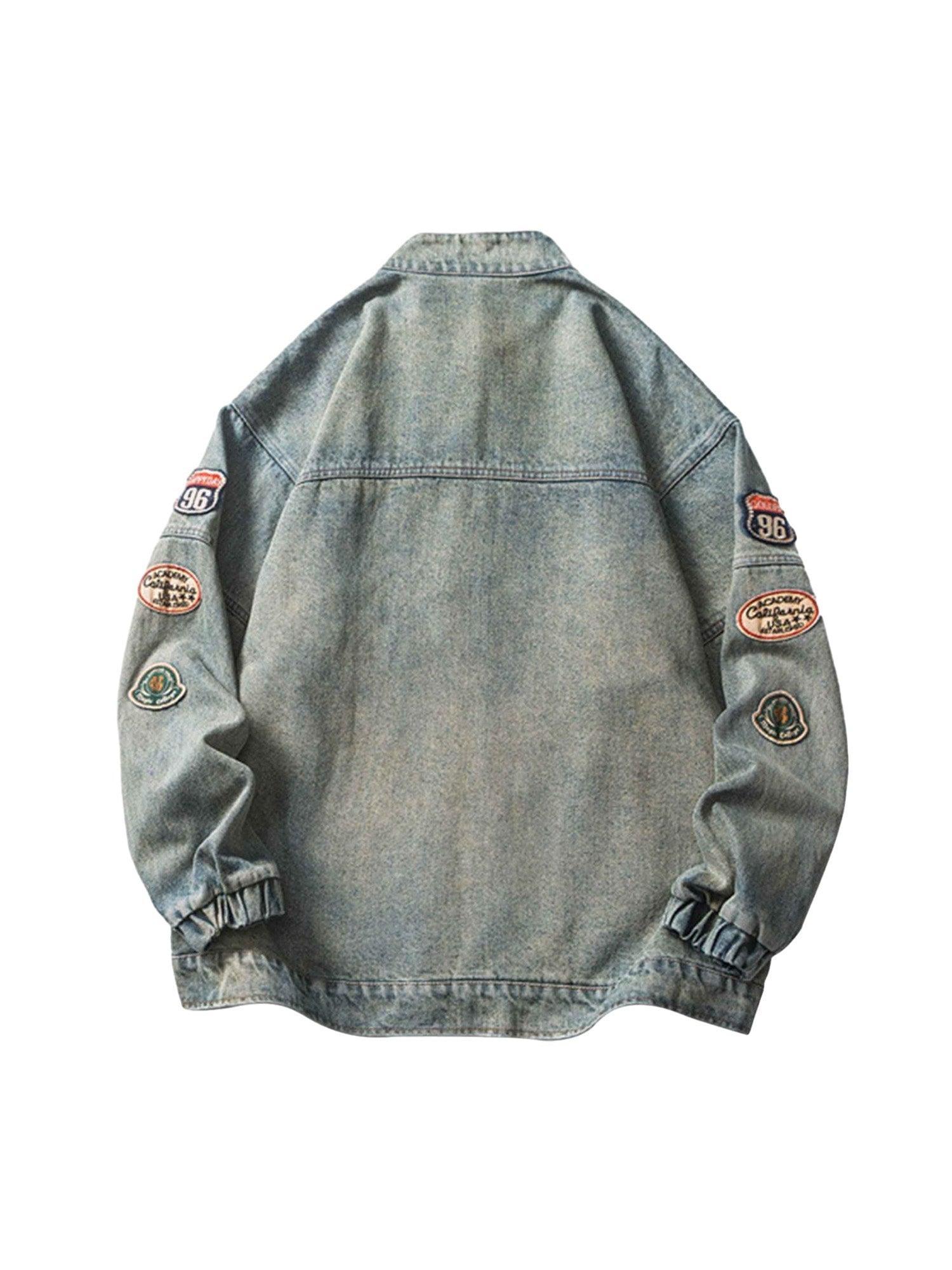 1984 Hip-hop Badge Embroidered Do-over Denim Jacket - 1911 SP230428YRLN