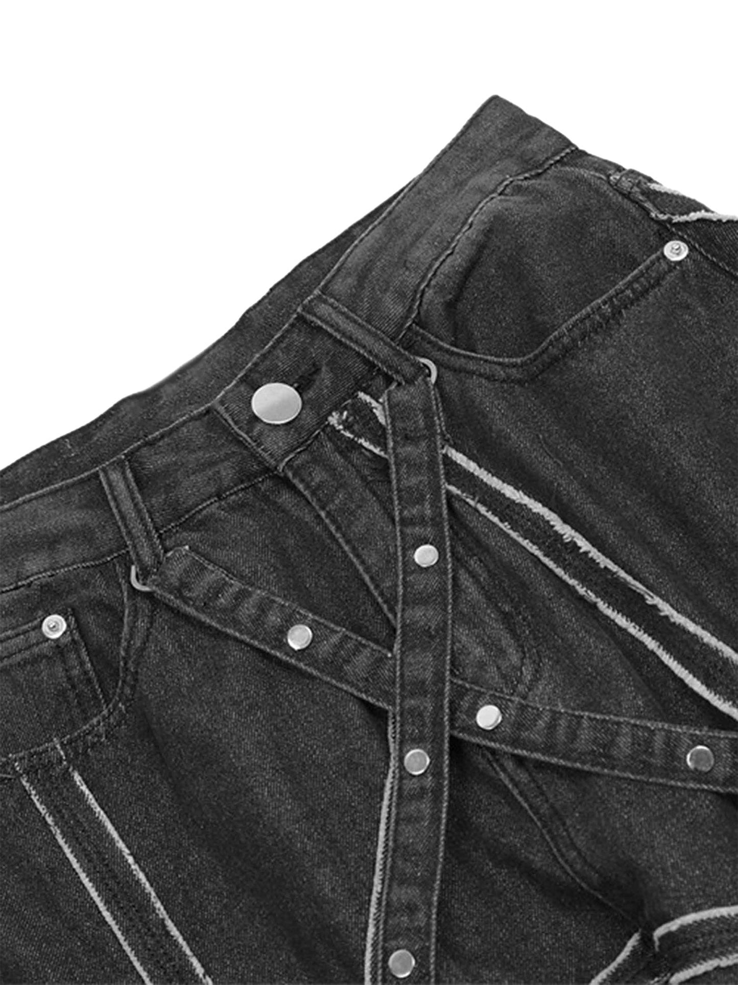1984 High Street Hip-Hop Spider Web Denim Pants-1512