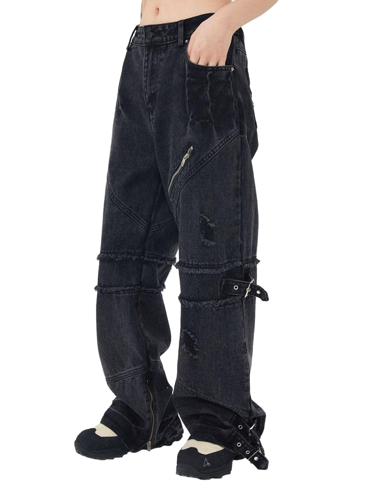 Hip-hop Retro Wash Old Punk Denim Pants-1456