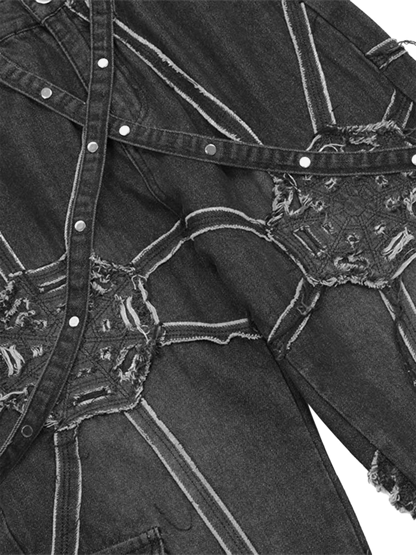 1984 High Street Hip-Hop Spider Web Denim Pants-1512