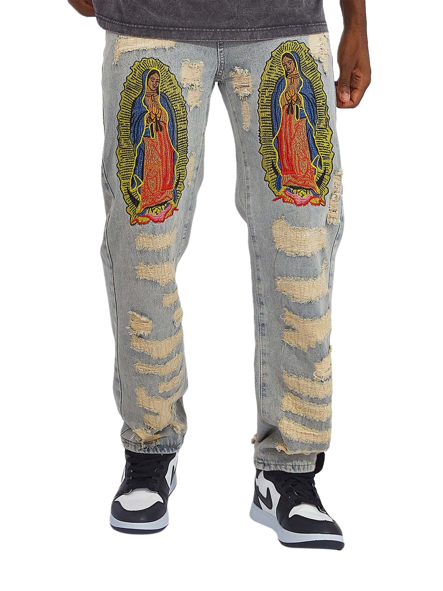 1984 American Street Style Ripped Embroidered Jeans - 1617