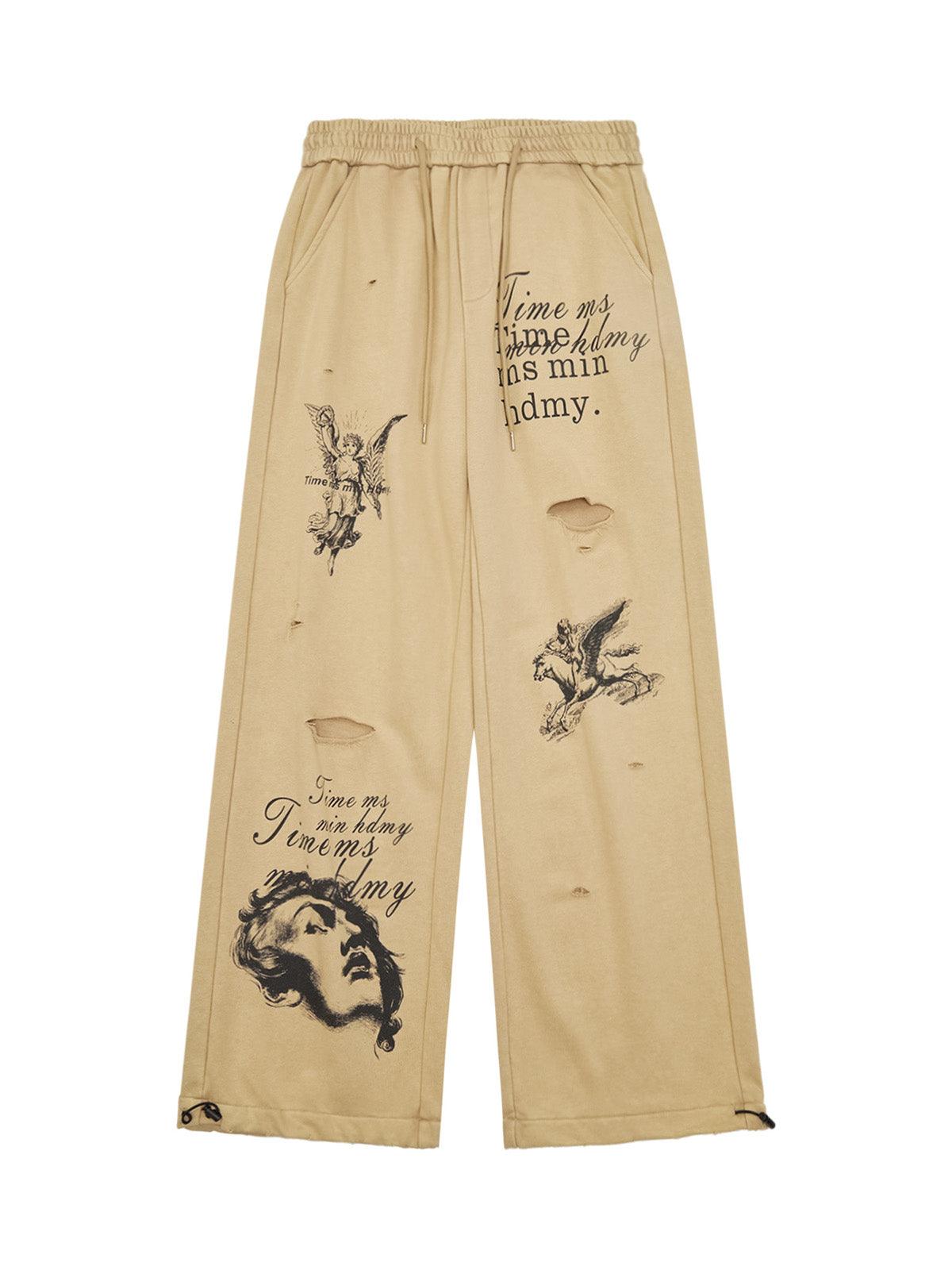 1984 Cut Hole Angel Drawing Letter Pants