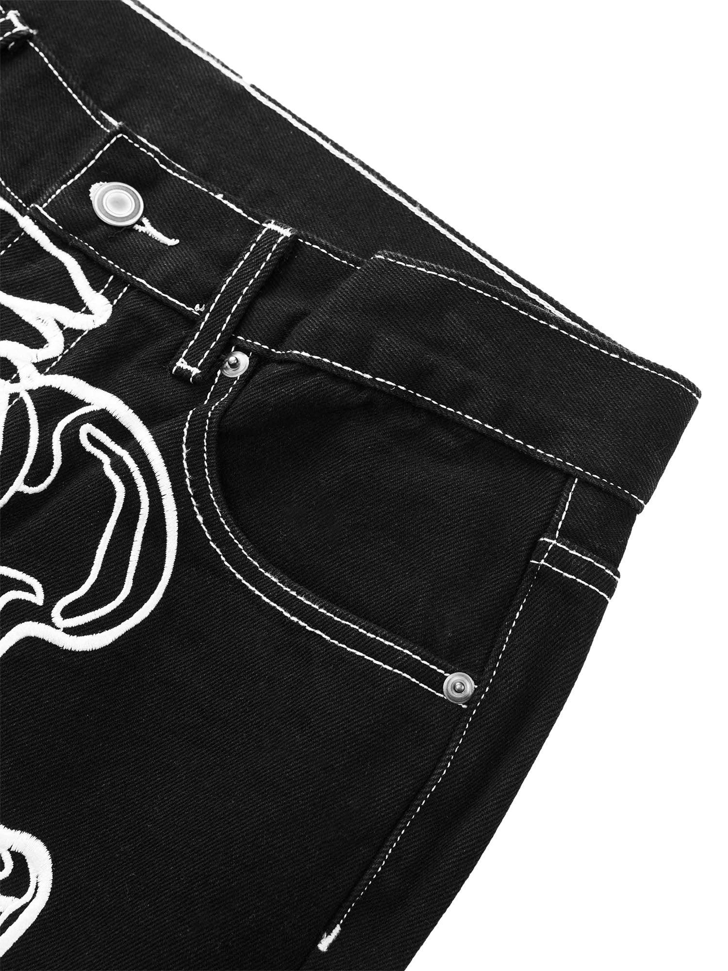 1984 Hip Hop Bones Embroidered Jeans - 1859