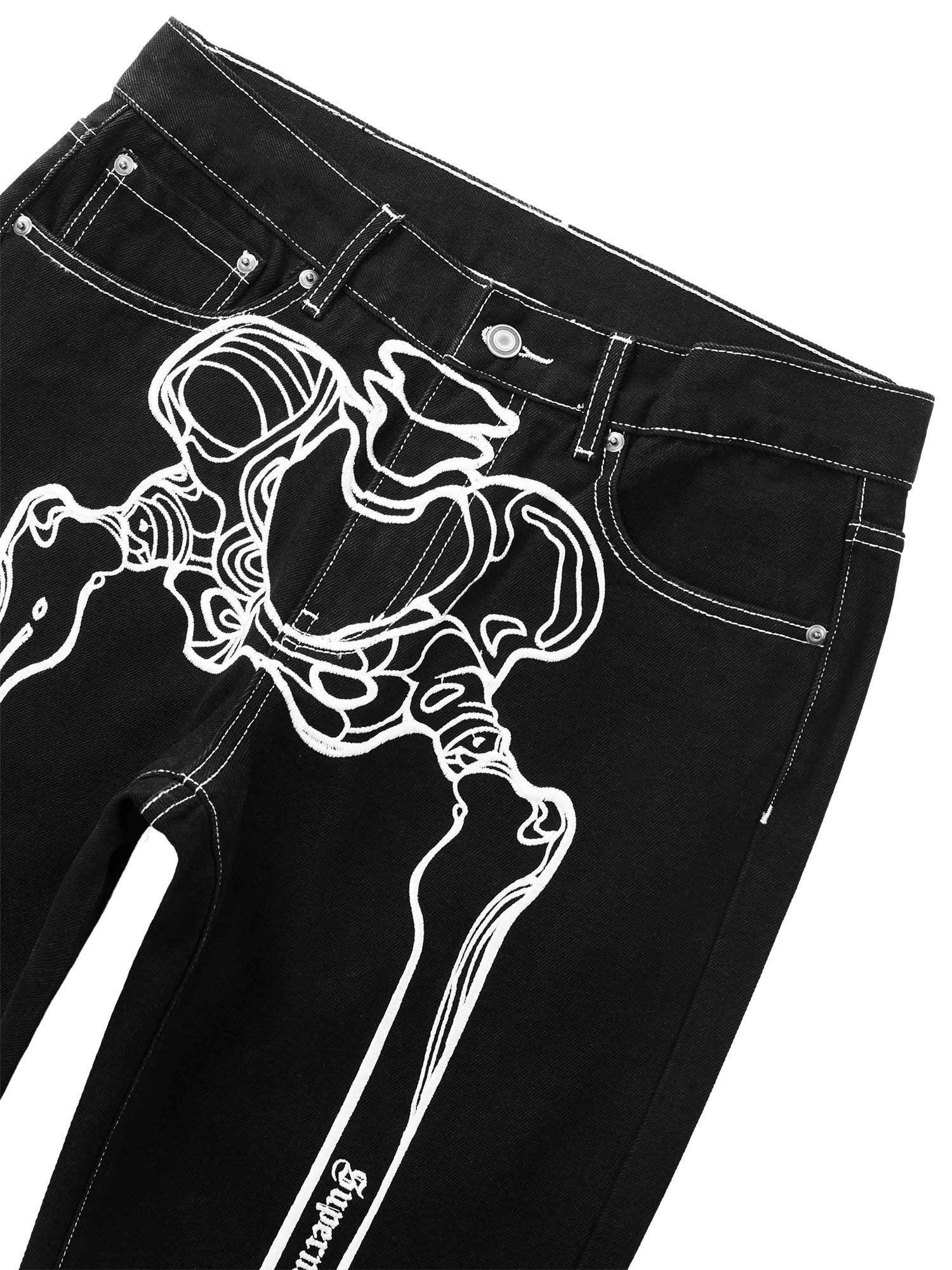 1984 Hip Hop Bones Embroidered Jeans - 1859