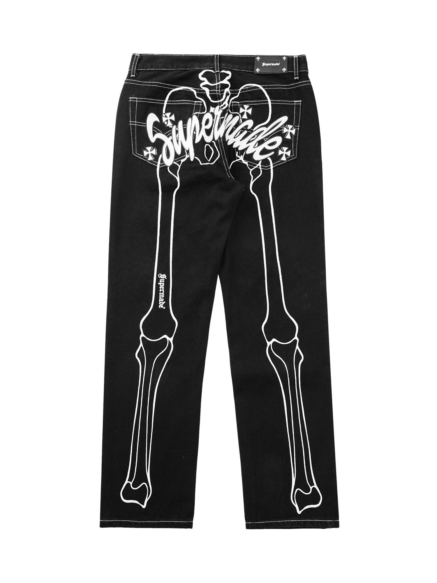 1984 Hip Hop Bones Embroidered Jeans - 1859