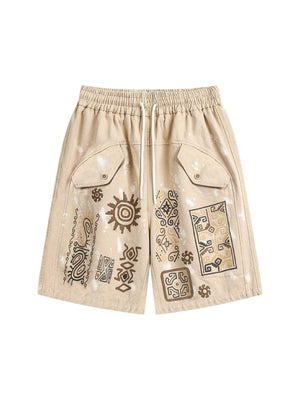 1984 Retro Hieroglyphic Pattern Hip-Hop Shorts