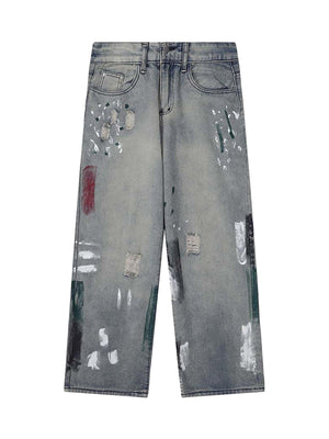 1984 Vintage Ink Splash Washed And Distressed Jeans