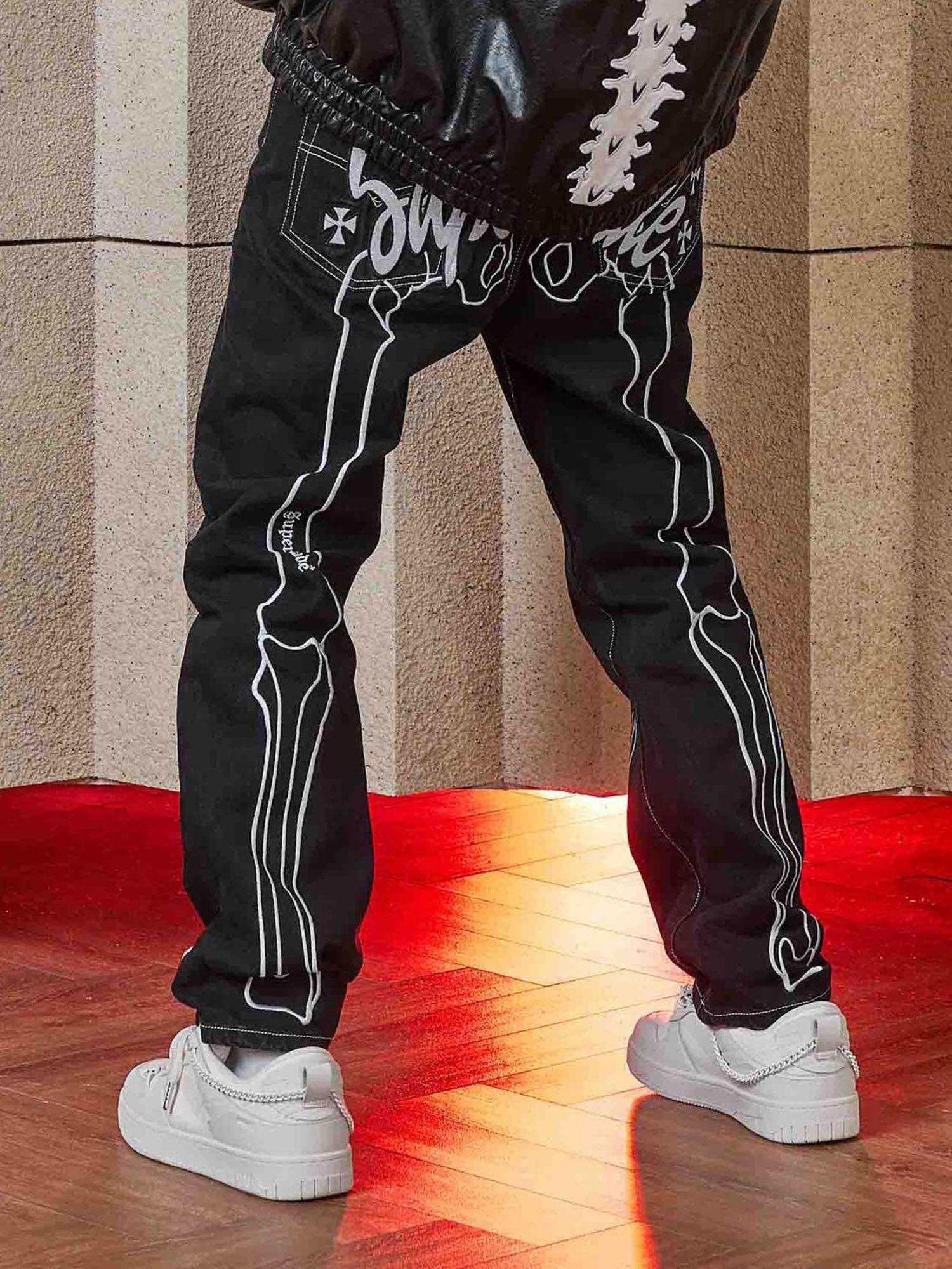 1984 Hip Hop Bones Embroidered Jeans - 1859