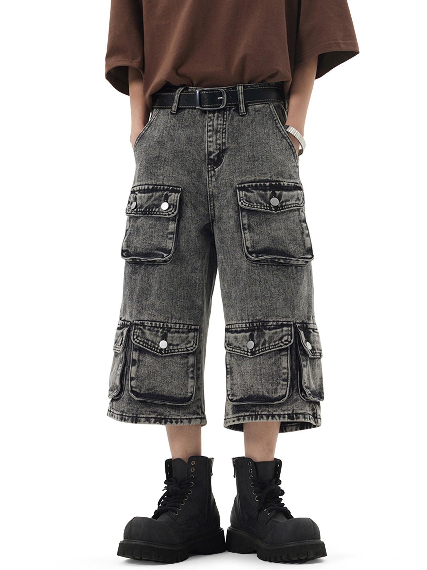 1984 Washed Distressed Multi-Pocket Workwear Hip Hop Jort