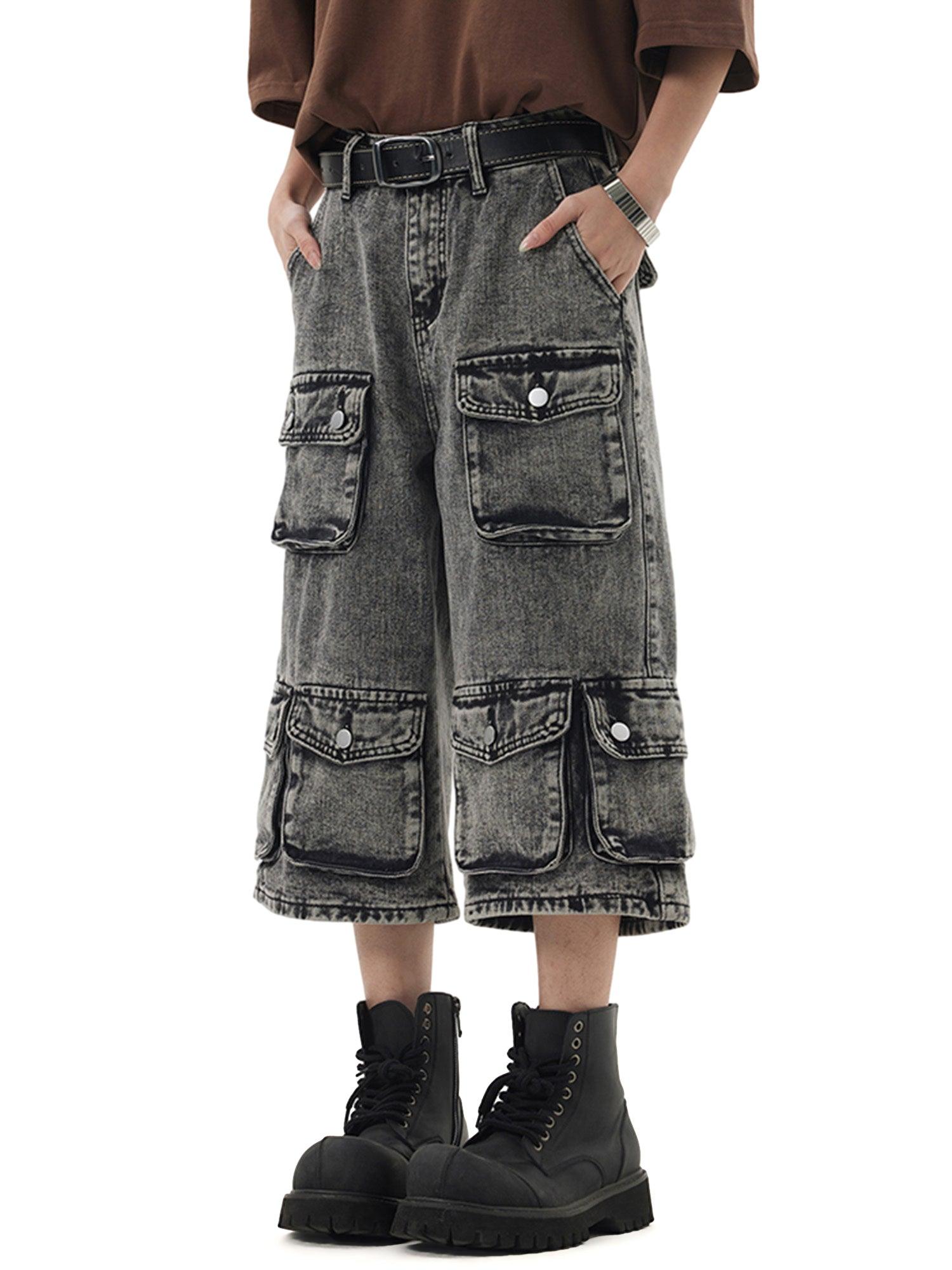 1984 Washed Distressed Multi-Pocket Workwear Hip Hop Jort