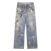 Sneakerhill® Baggy Washed Jeans Chains Print Sneakerhill