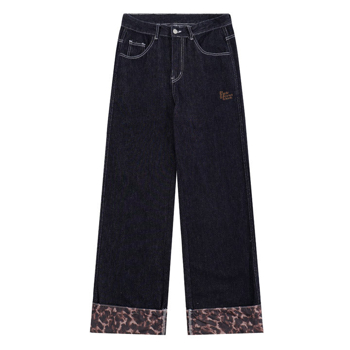 Sneakerhill® Baggy Black Jeans Leopard Patchwork Sneakerhill