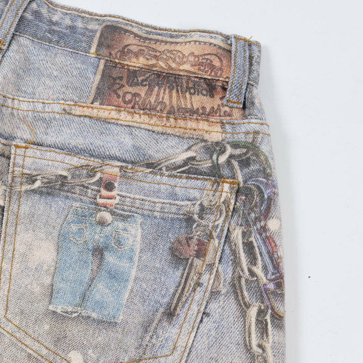 Sneakerhill® Baggy Washed Jeans Chains Print Sneakerhill