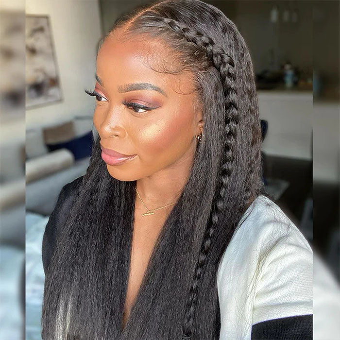 Kinky Straight 360 Lace Wig Pre Plucked 13x6 Hd Lace Front Human Hair Wig 180% Density Hermosa Hair