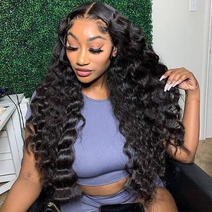 360 Lace Front Wigs Pre Plucked Loose Deep Wave HD Lace Human Hair Crimped Wigs Hermosa Hair