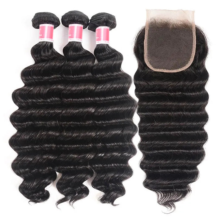 Malaysian Loose Deep Wave 3 Bundles with 4*4 Closure Soft Unprocessed Virgin Human Hair Hermosa Hair