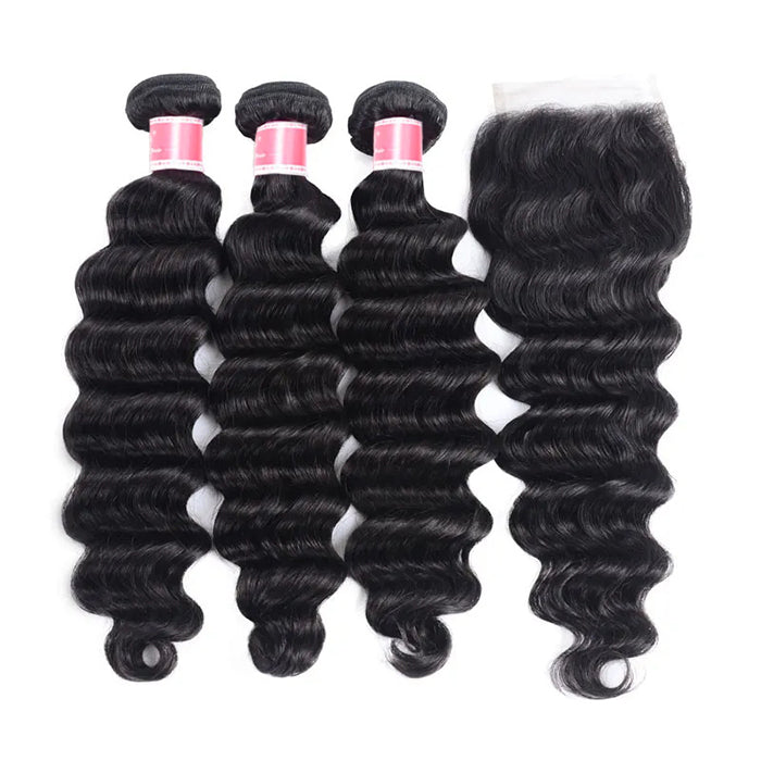 Malaysian Loose Deep Wave 3 Bundles with 4*4 Closure Soft Unprocessed Virgin Human Hair Hermosa Hair