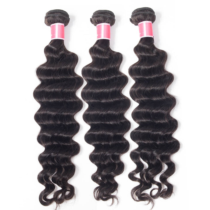 Peruvian Loose Deep Wave Virgin Hair Weave 3 Bundles With 13*4 Lace Frontal Hermosa Hair