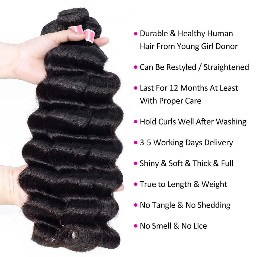 Peruvian Loose Deep Wave Virgin Hair 3 Bundles with Closure 100% Unprocess Human Hair Weave Bundles with Closure hermosahair