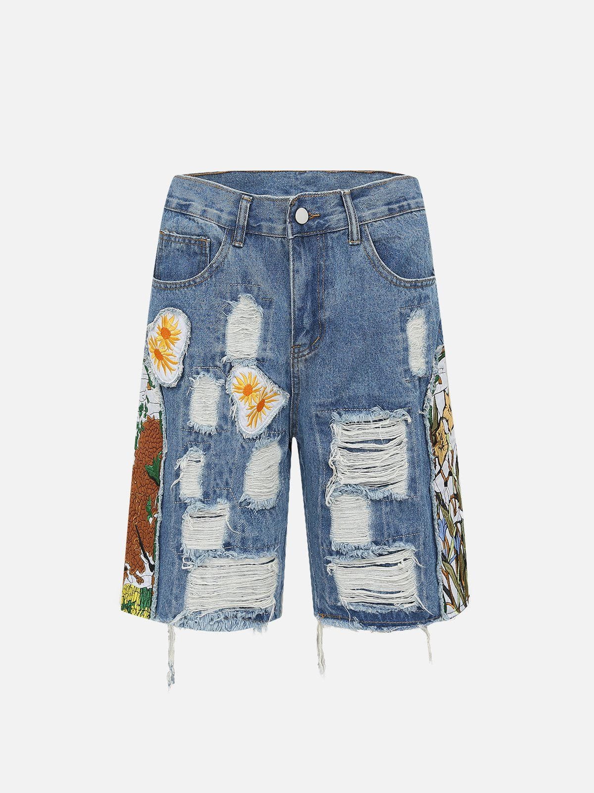 1984® - Broken Holes Embroidery Flowers Shorts - 1984brand