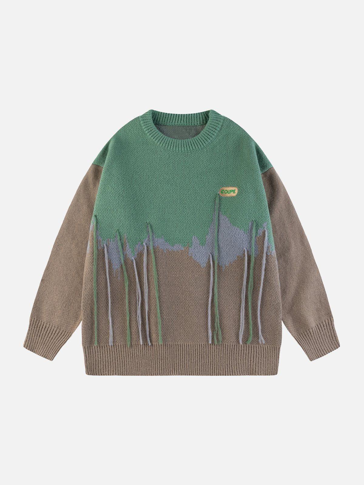 1984® - Colorblock Mountain Graphic Tassel Sweater - 1984brand