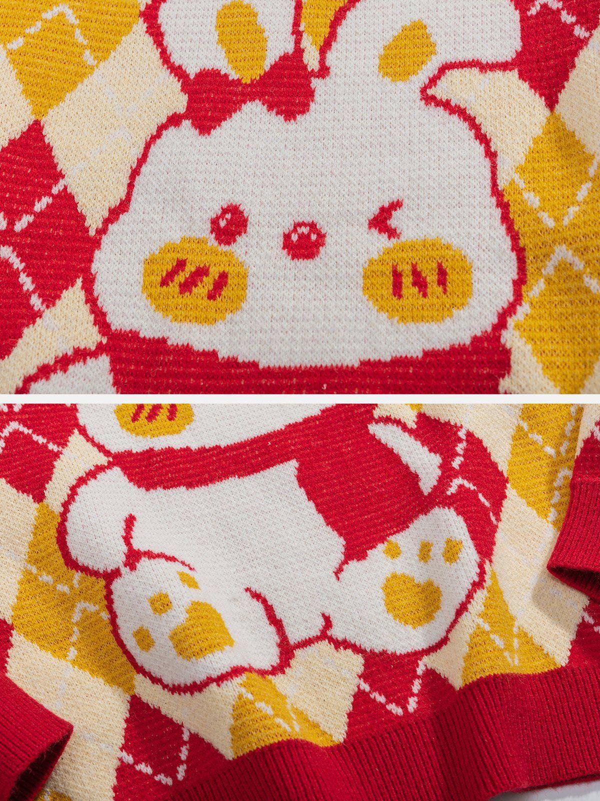 1984® - Cute Rabbit Rhombus Patchwork Sweater - 1984brand