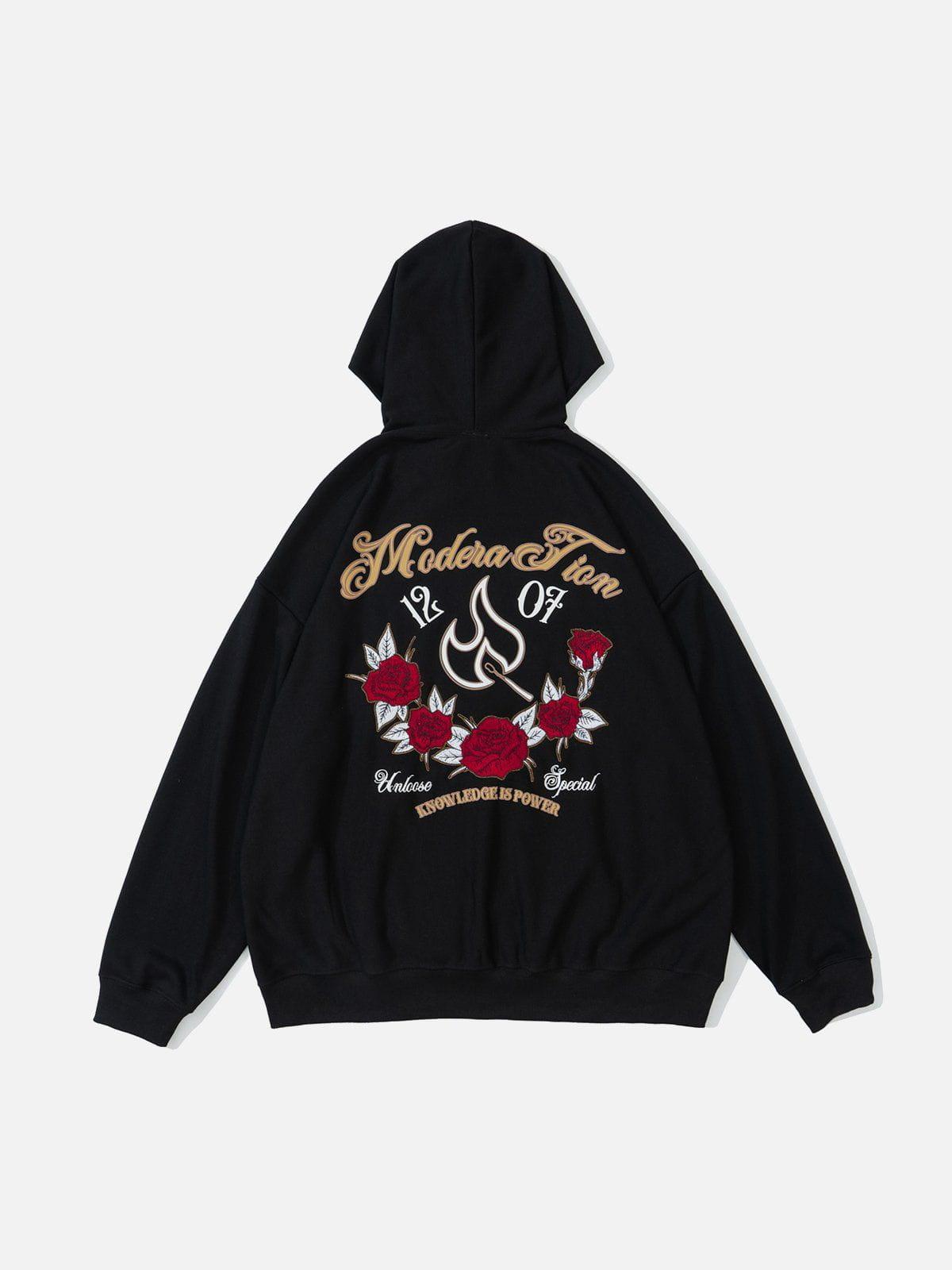 1984® - Flames and Roses Embroidered Hoodie - 1984brand