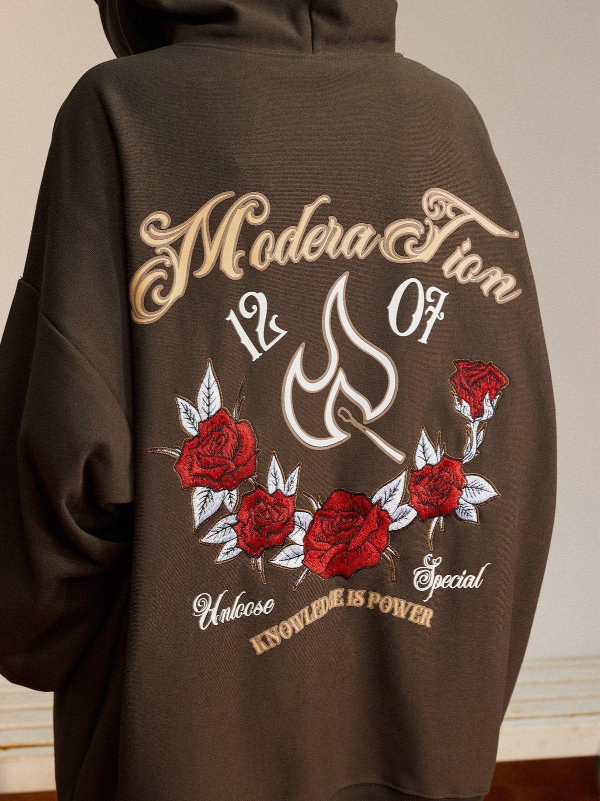 1984® - Flames and Roses Embroidered Hoodie - 1984brand