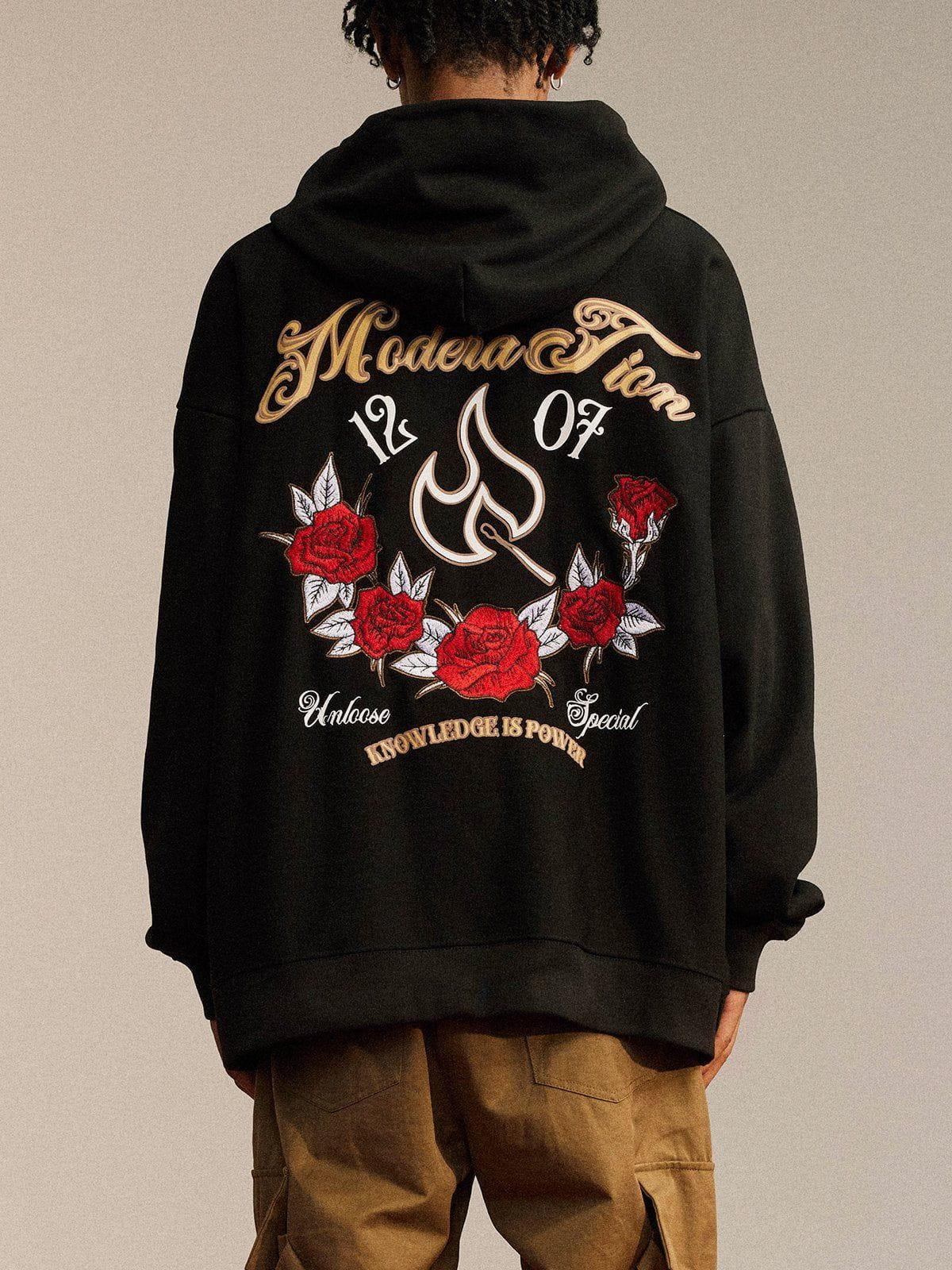 1984® - Flames and Roses Embroidered Hoodie - 1984brand