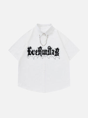 1984® - Flocked Letter Necklace Design Short Sleeve Shirts - 1984brand