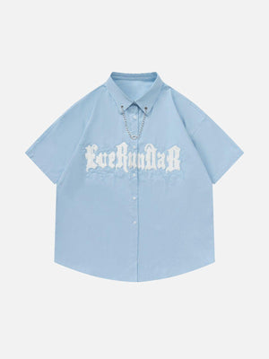 1984® - Flocked Letter Necklace Design Short Sleeve Shirts - 1984brand
