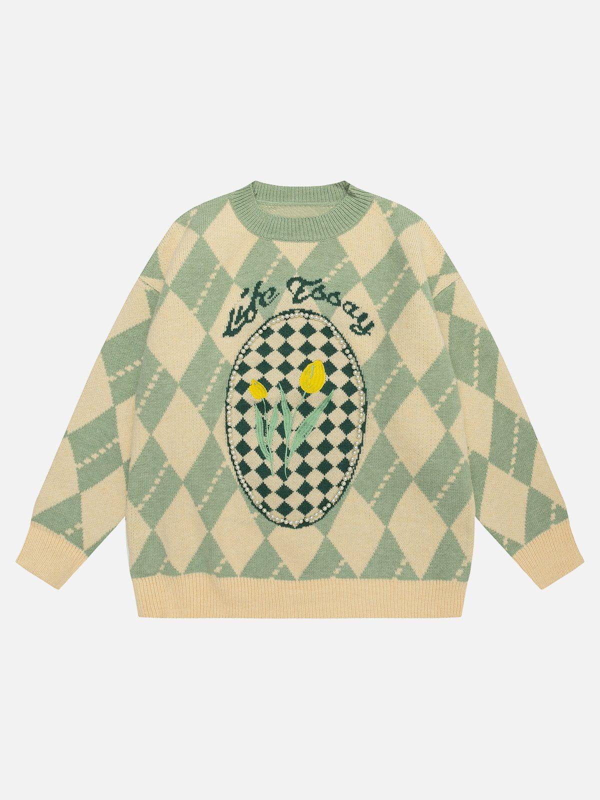 1984® - Floral Print PLAID Sweater - 1984brand