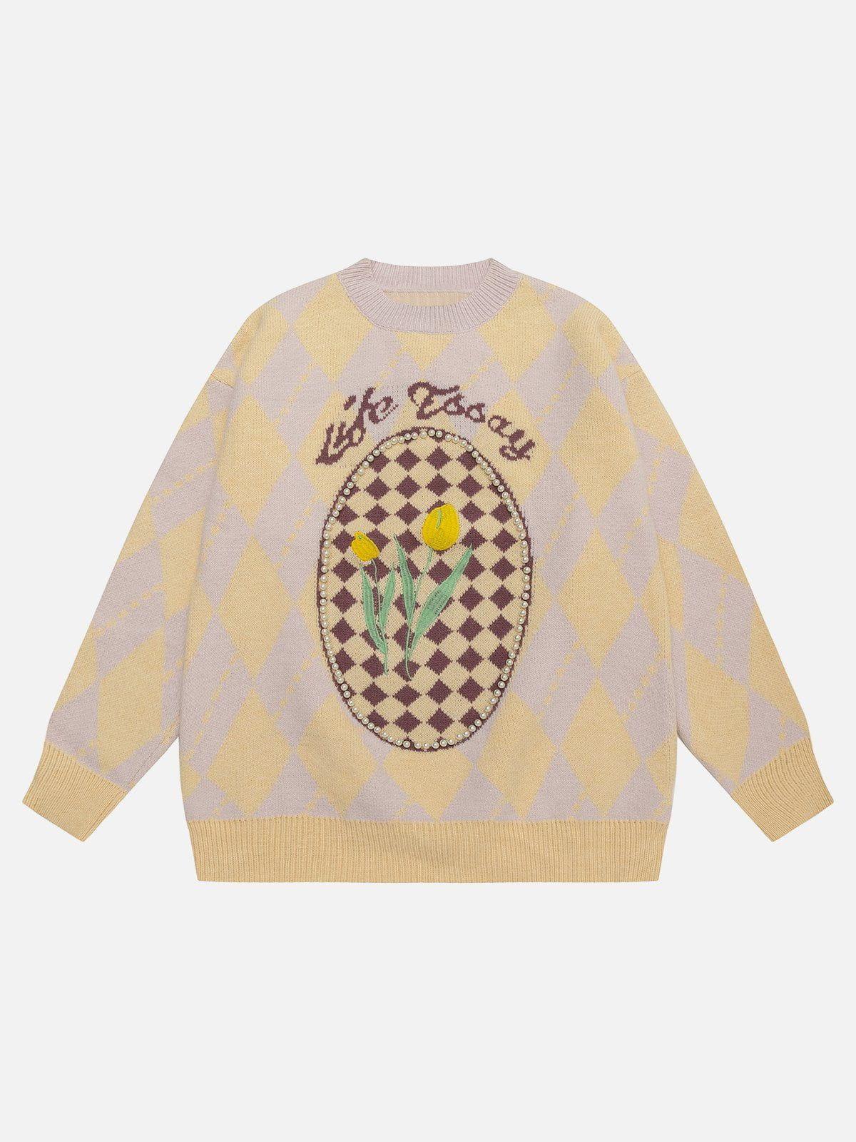 1984® - Floral Print PLAID Sweater - 1984brand