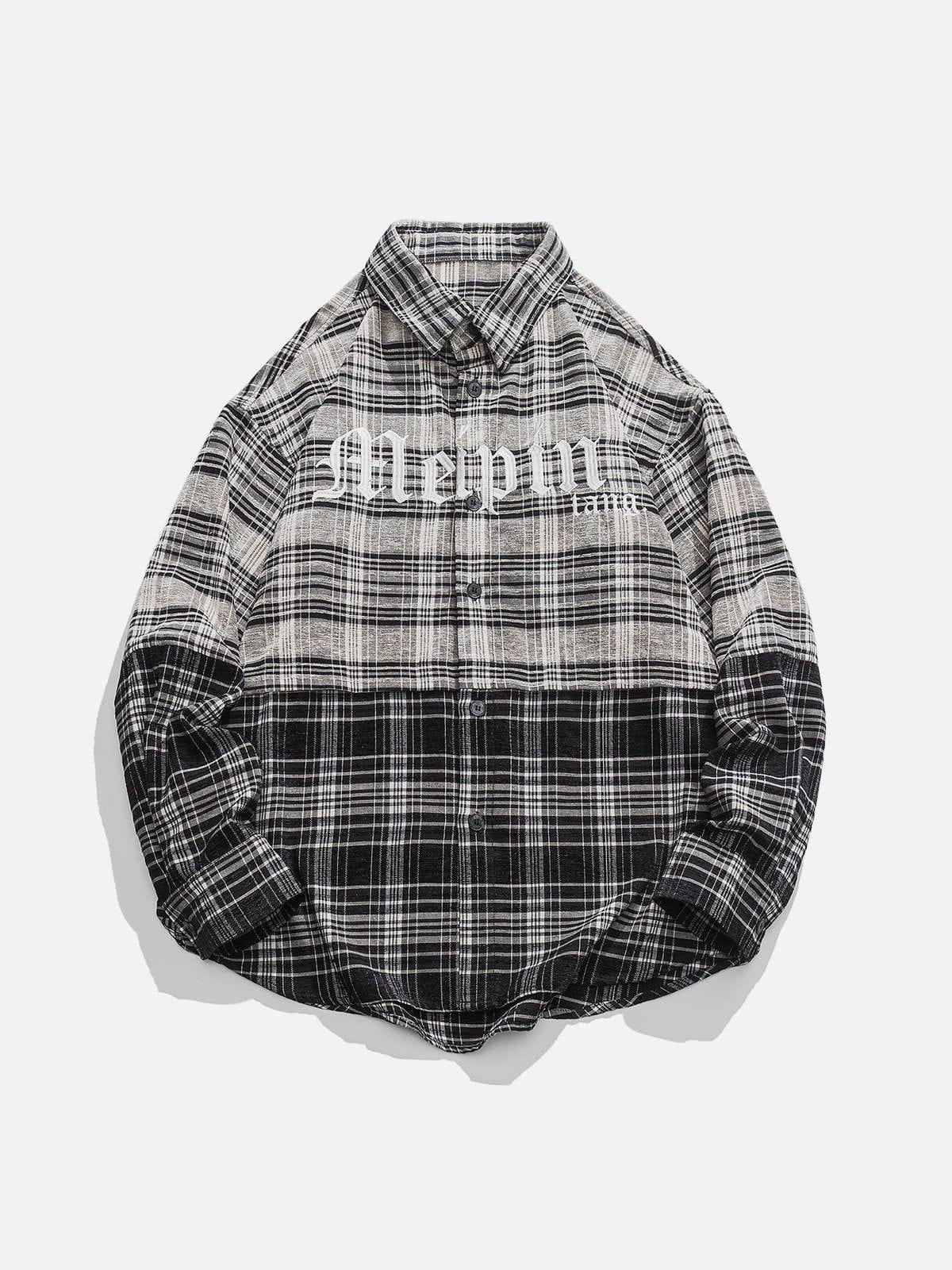 1984® - Gothic Letter Plaid Patchwork Long-Sleeved Shirt - 1984brand