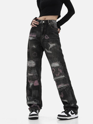 1984® - Graffiti Embroidered Ripped Jeans - 1984brand