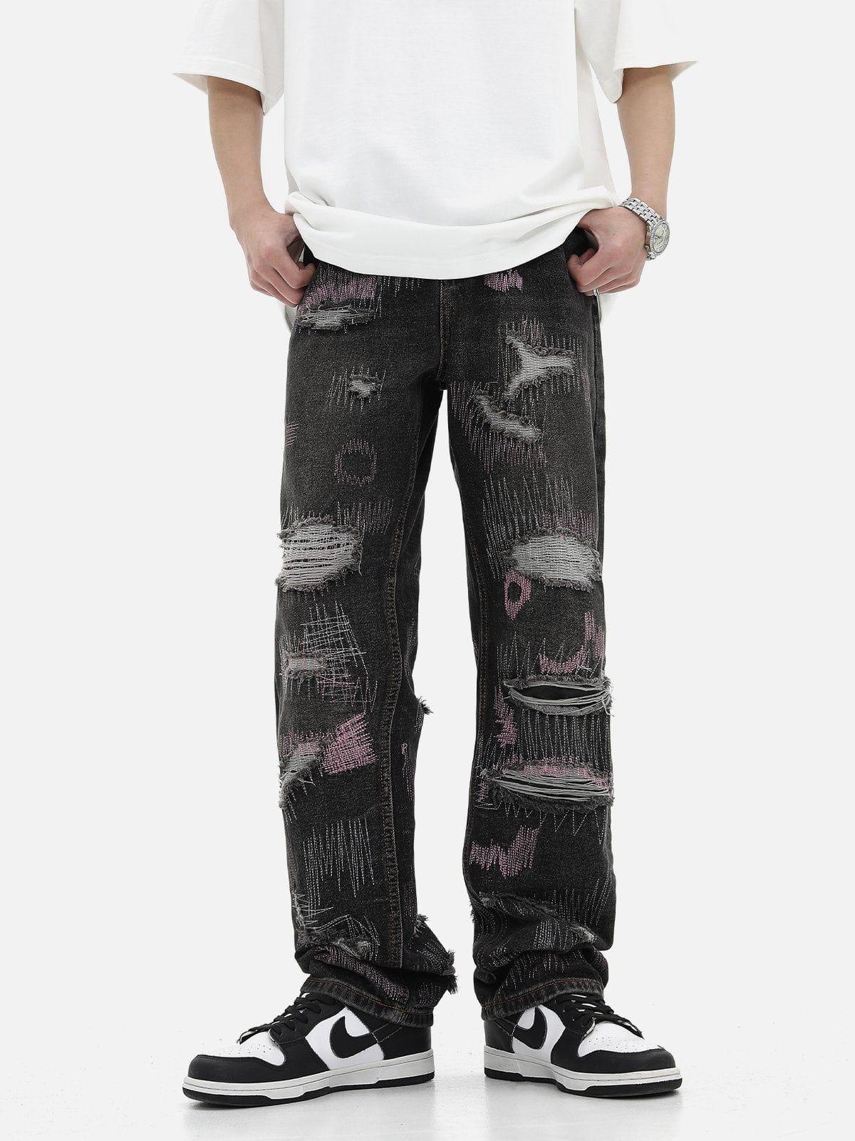 1984® - Graffiti Embroidered Ripped Jeans - 1984brand