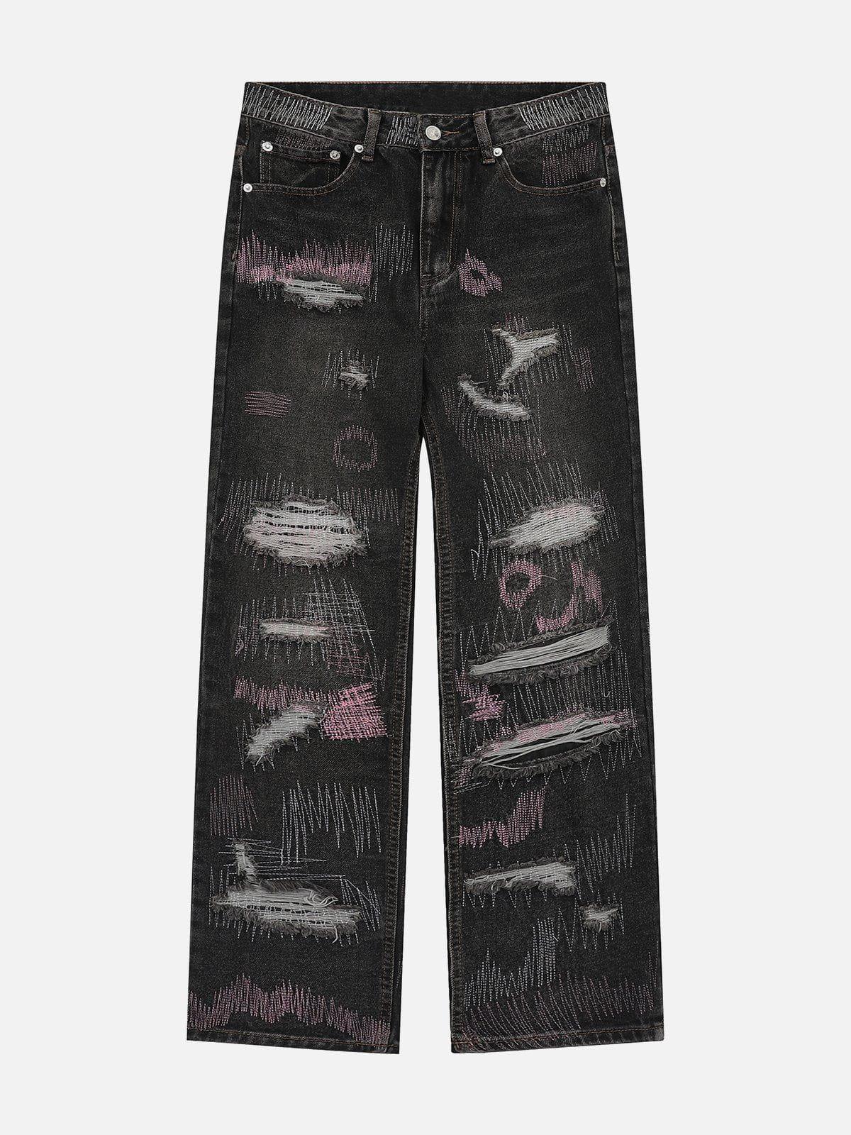 1984® - Graffiti Embroidered Ripped Jeans - 1984brand