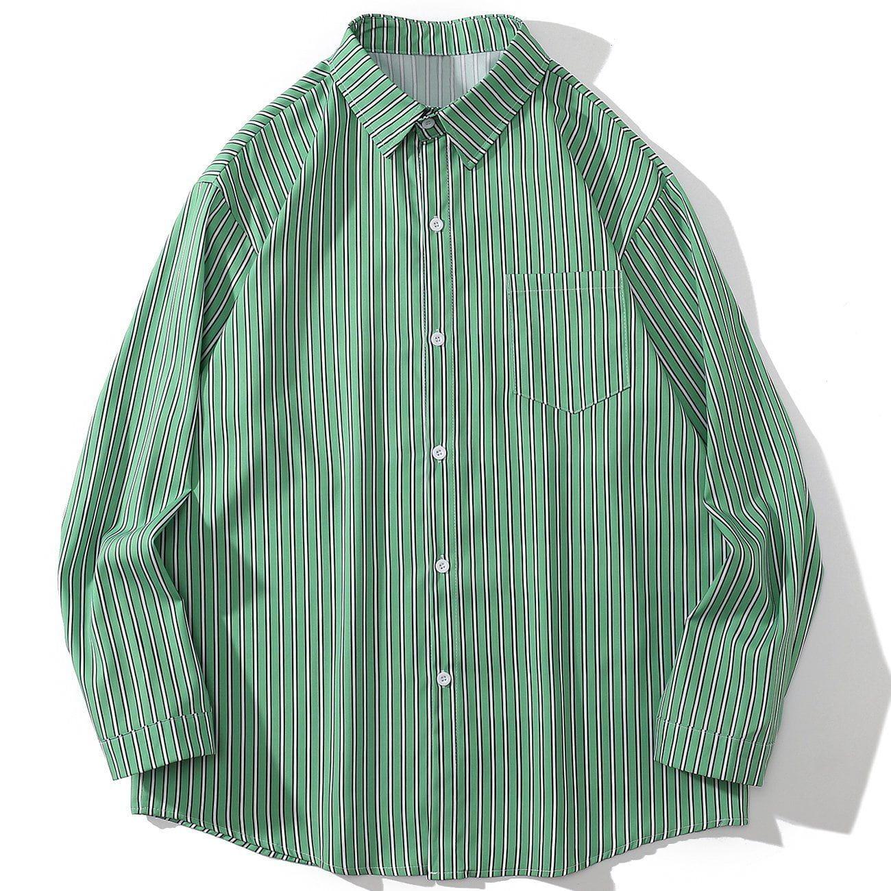 1984® - Green and White Striped Long Sleeve Shirt - 1984brand