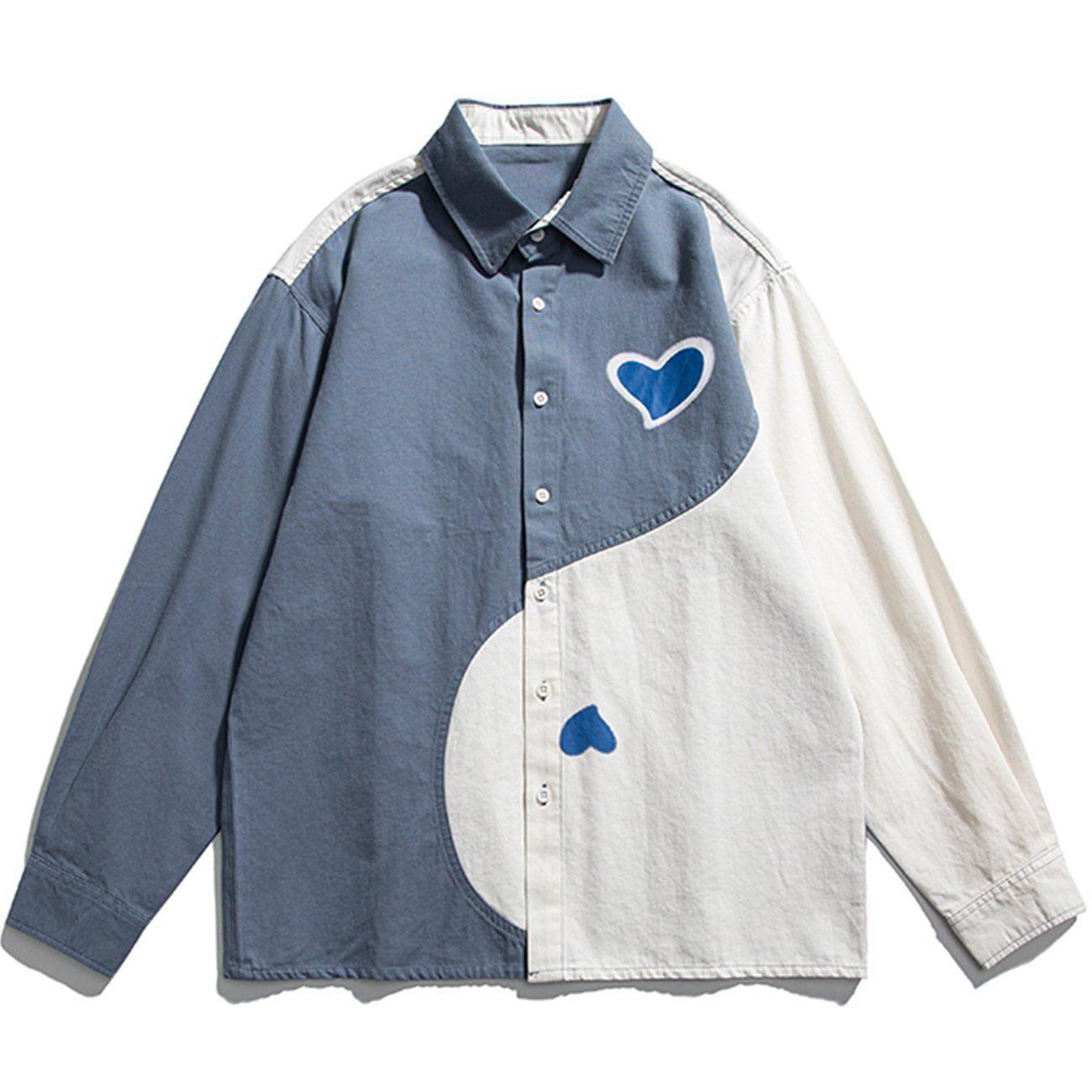 1984® - Heart Pattern Color Matching Long-sleeved Shirt - 1984brand