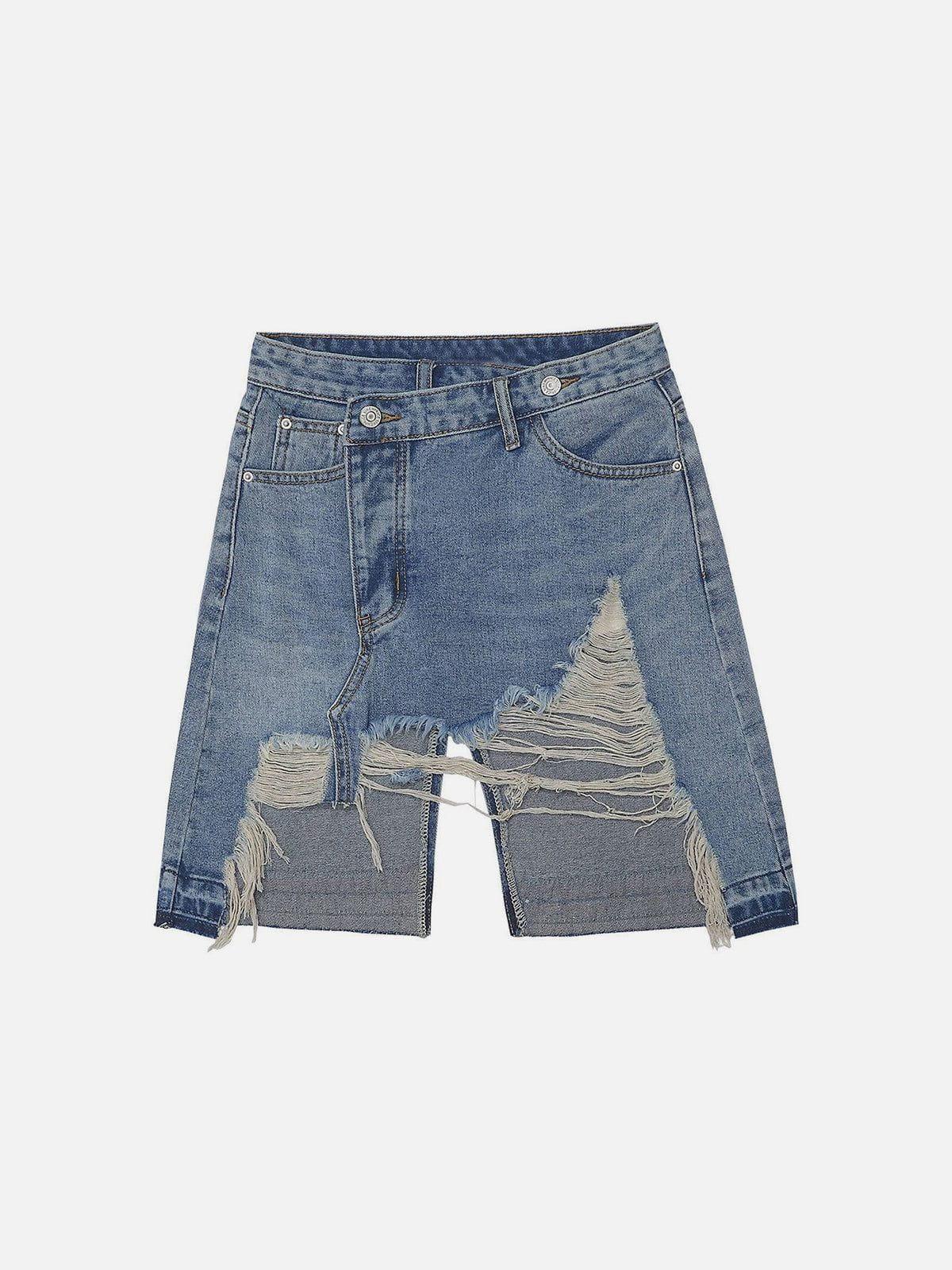 1984® - Hole Distressed Slim Fit Denim Shorts - 1984brand