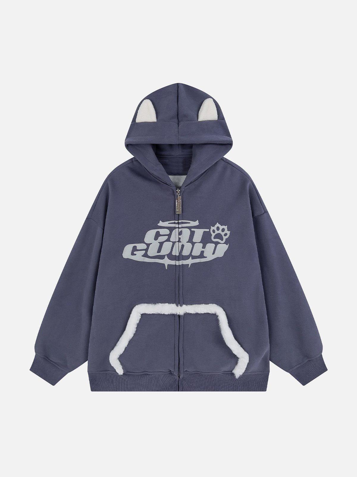 1984® - Letter Print Plush Pocket Zip Hoodie - 1984brand