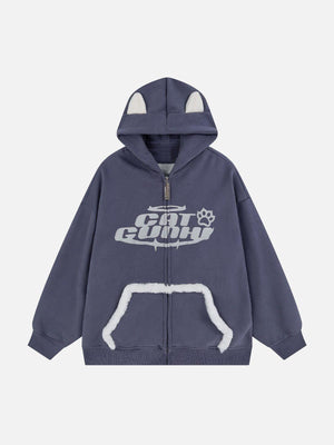 1984® - Letter Print Plush Pocket Zip Hoodie - 1984brand