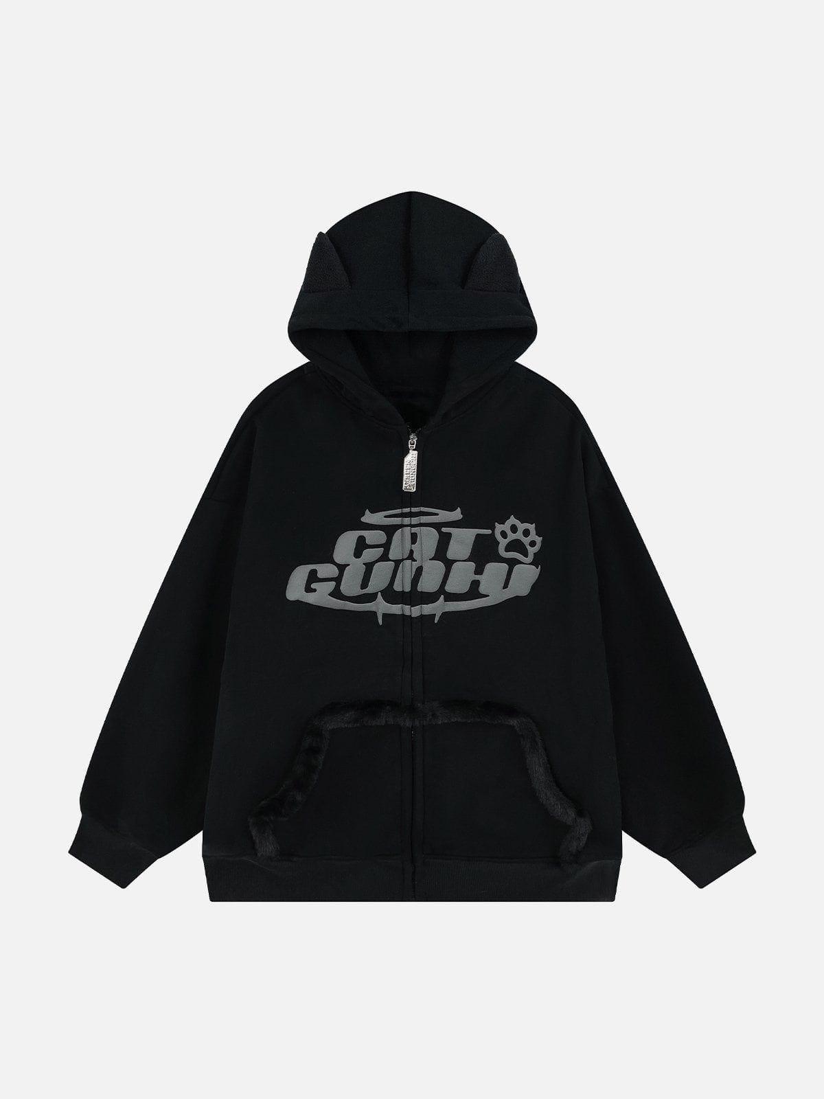 1984® - Letter Print Plush Pocket Zip Hoodie - 1984brand